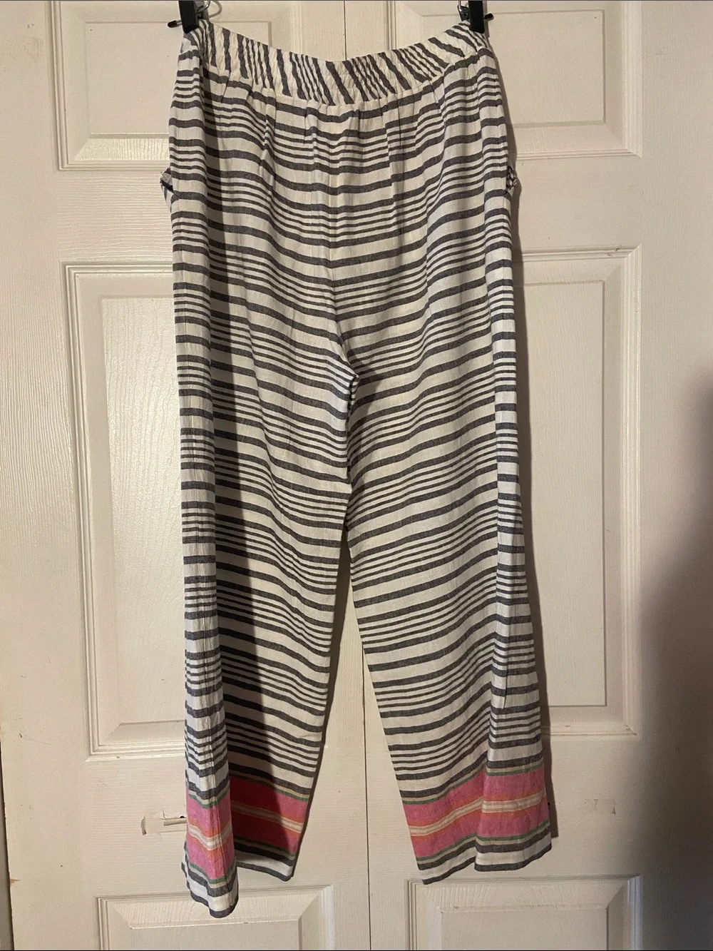Trina Turk Black and White Striped Linen Blend Wide Leg Pants M